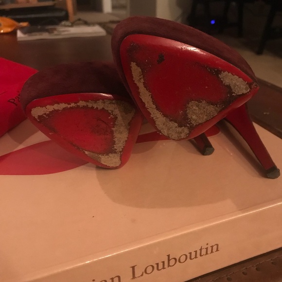 Christian Louboutin Burgundy Suede Platform Pump - Picture 6 of 8